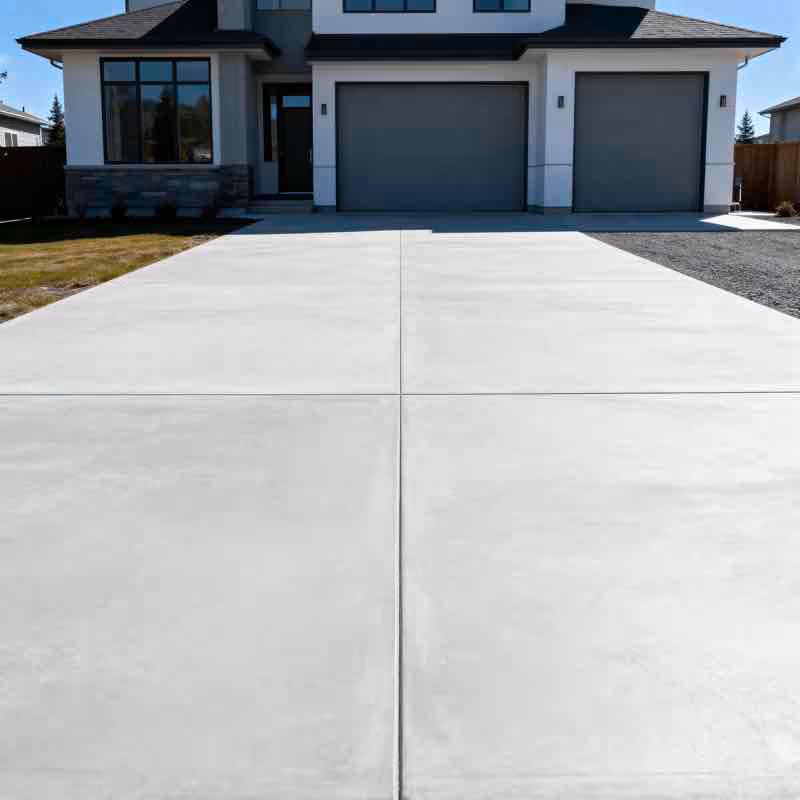 A resurfaced concrete driveway in front of a Spokane Valley home